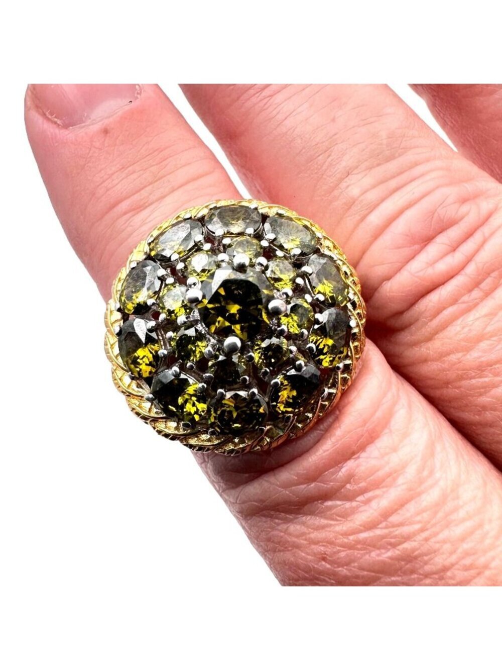 Estate Vintage Karis Green Gemstone Sterling Silver 925 Statement Ring Size 8